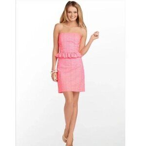 Lilly Pulitzer Lowe Vibrant Pink Gingham Strapless Peplum Dress - Size 8